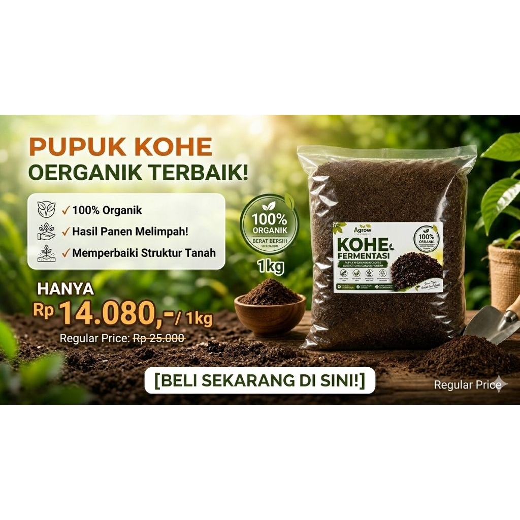 PUPUK KOMPOS KOHE FERMENTASI 1KG 100%ALAMI