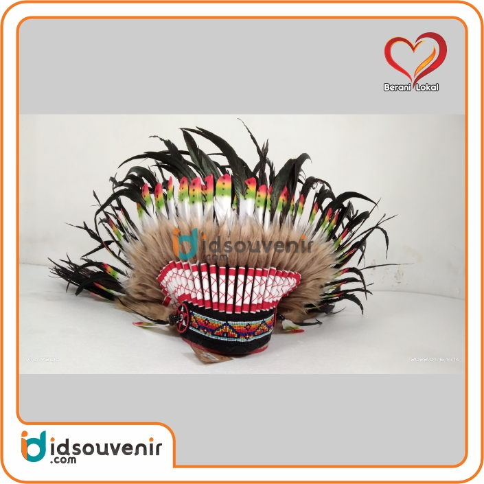warbonnet S indian topi hitam kuning merah indian feather