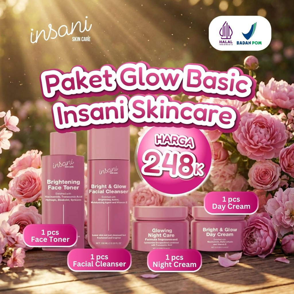 INSANI skincare Official paket GLOWING FLEK ( BASIC 4 item ) cocok untuk flek ringan, flek parah, wa