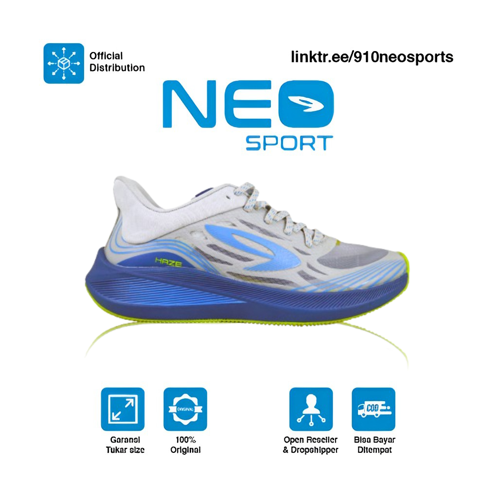 910 Sepatu Lari Haze Vision 1.0 - Abu Md/Biru/Kuning