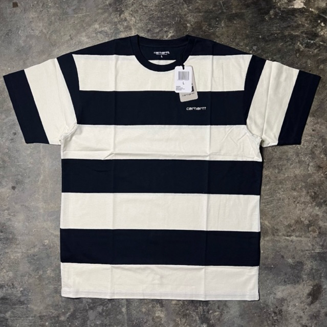 Carhartt WIP S/S Script Stripe Salur T-Shirt Dark Navy Ecru - Original 100%