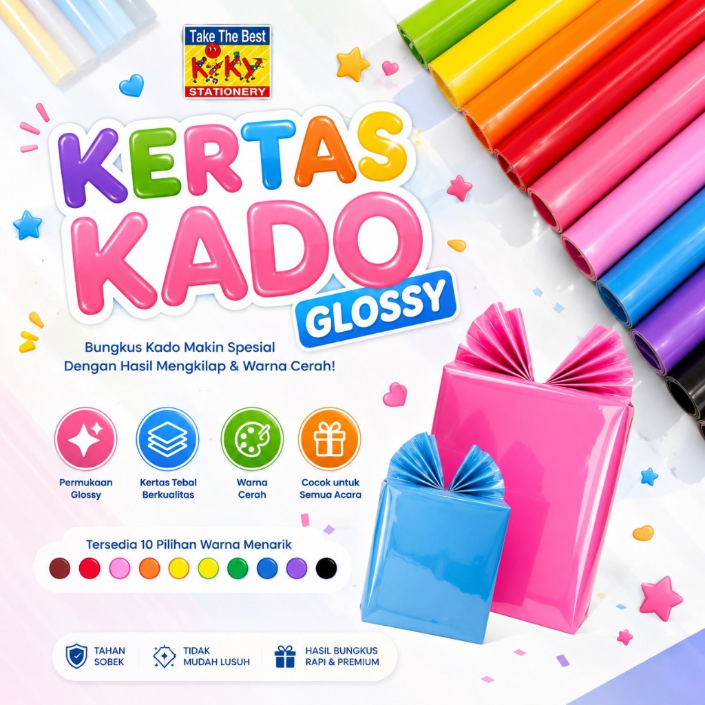 Kertas Kado Glossy Kiky Warna Polos Kertas Manggis Pembungkus Hadiah