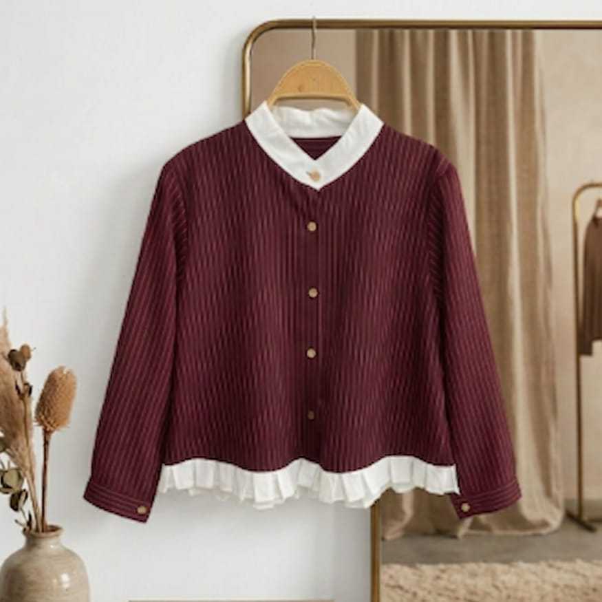 SALUR WANITA REMPEL Blouse Salur Wanita Rempel Korean Style Kombinasi Crop REMPEL KOREAN STYLE TERBA