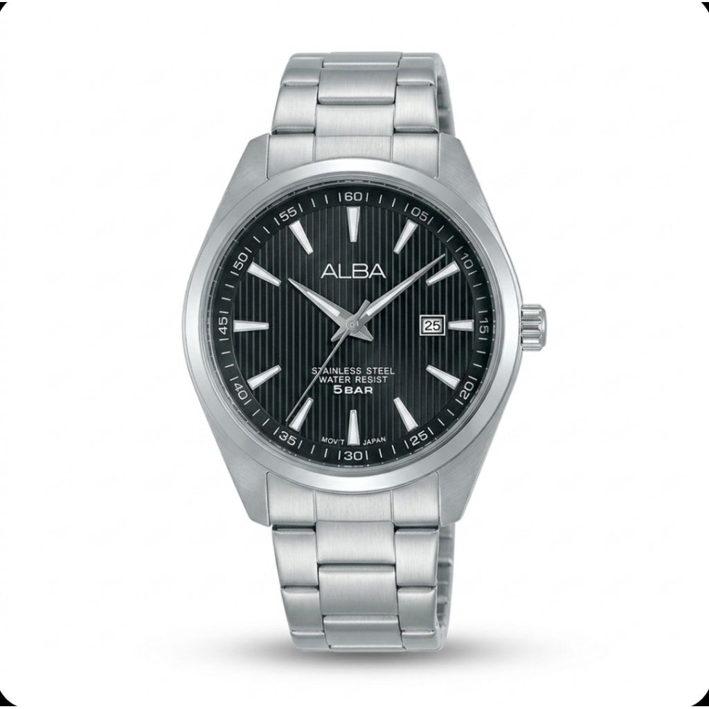 Jam Tangan Alba AG8387X1 Rantai Silver Dasar Hitam