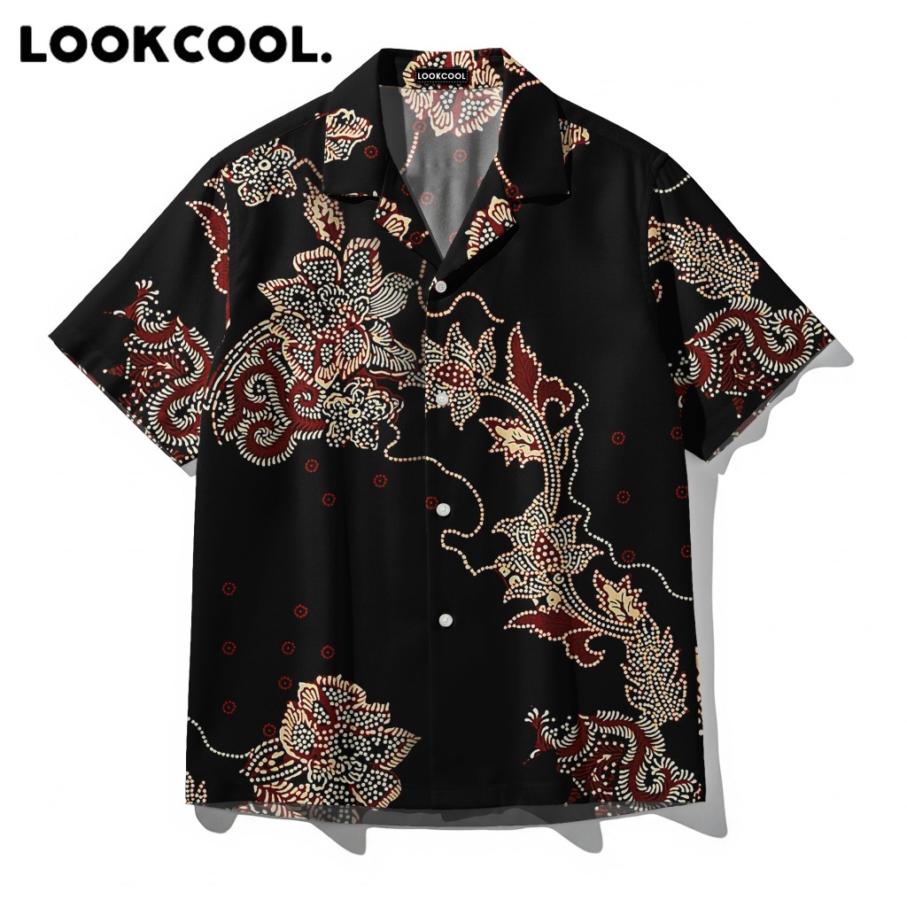 LOOKCOOL KemejaPria Motif Batik Black Maroon Premium