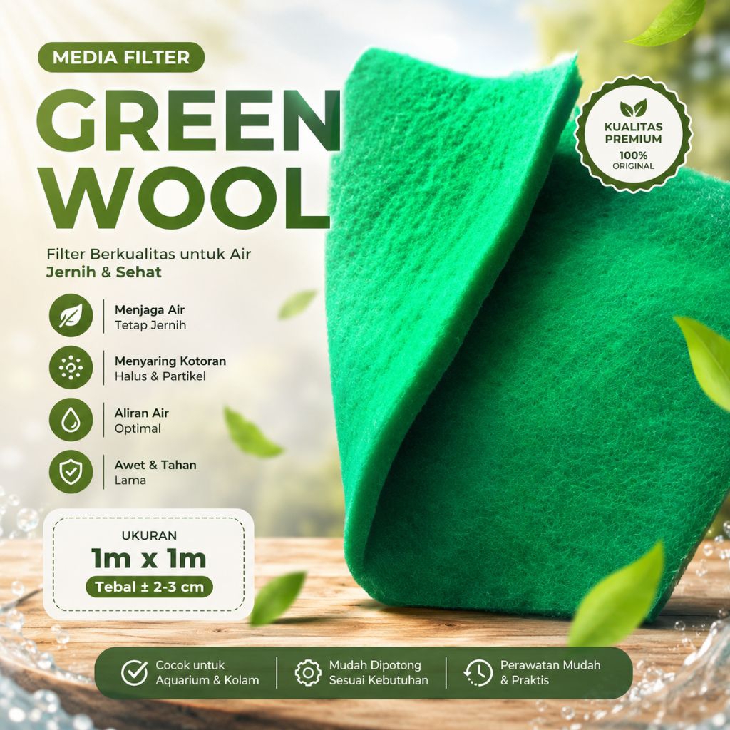 Media Filter Aquarium Kolam GREEN WOOL/BLUE WOOL 1MX1M