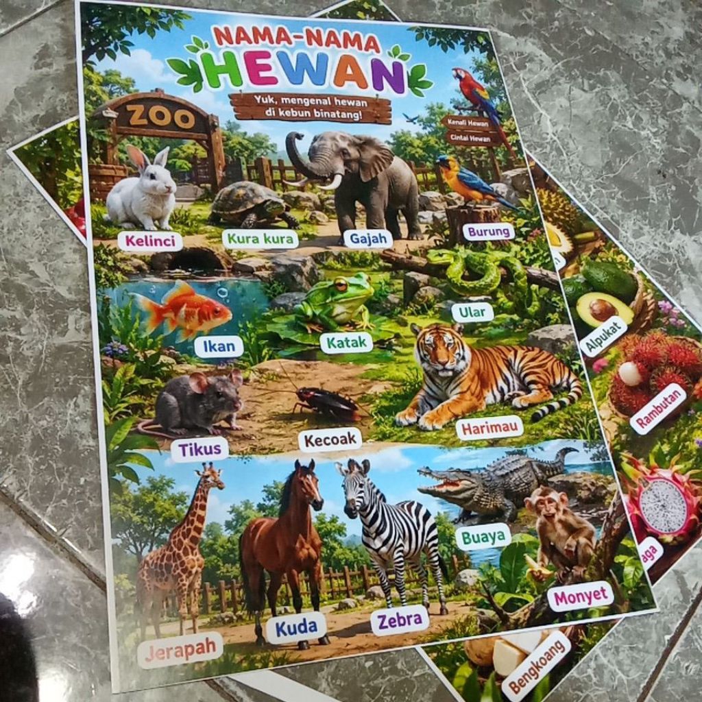 poster nama hewan,buah , nama benda