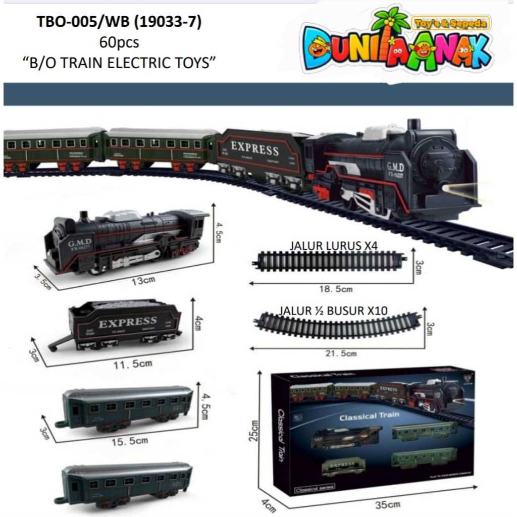 MAINAN ANAK KERETA API RAIL KING - Kereta Locomotif, Rel, Lampu Depan, Classic Train