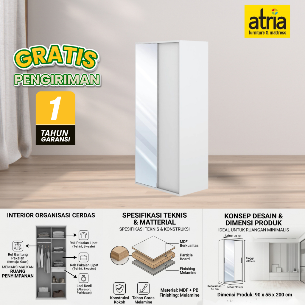 Atria Lemari Pintu Geser Sahla White