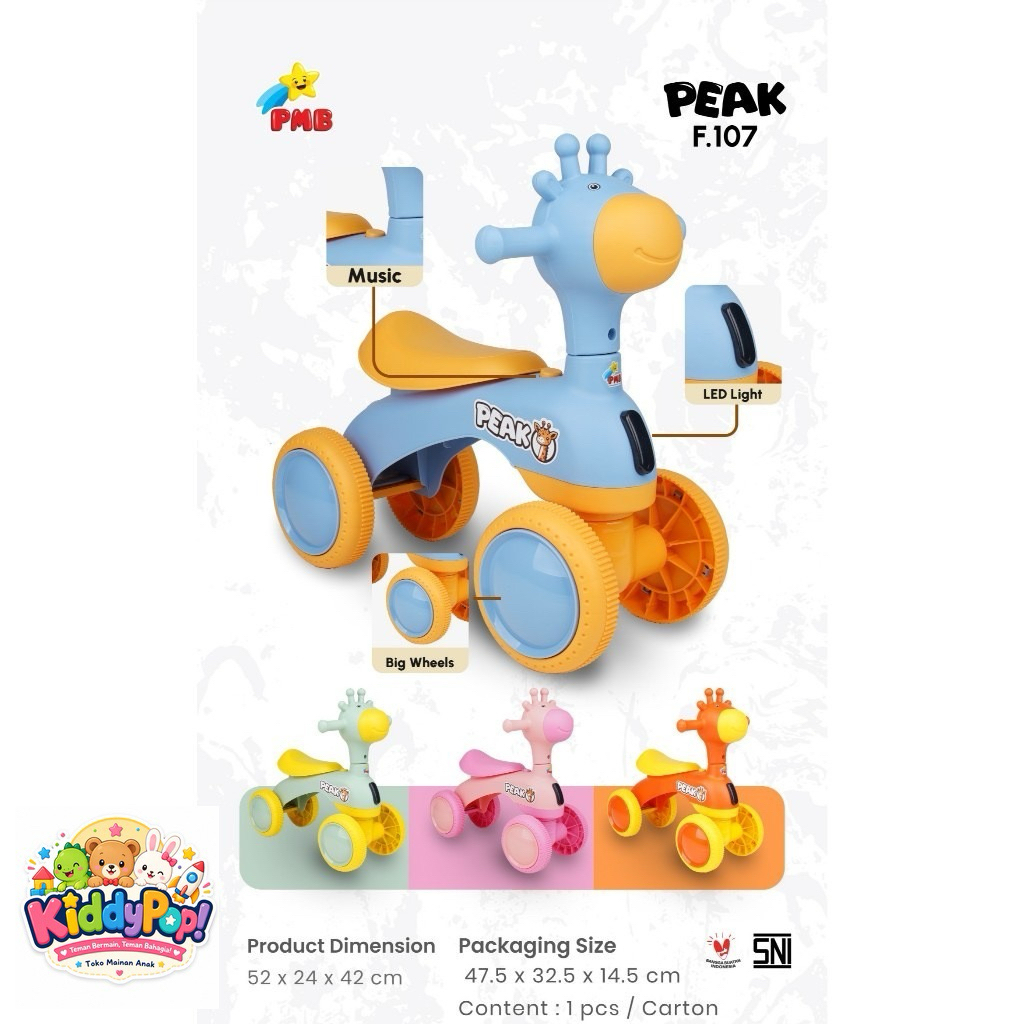 Sepeda Dorong Anak Jerapah Musik Lampu LED Roda Besar | Ride On Balance Bike Bayi 1-3 Tahun