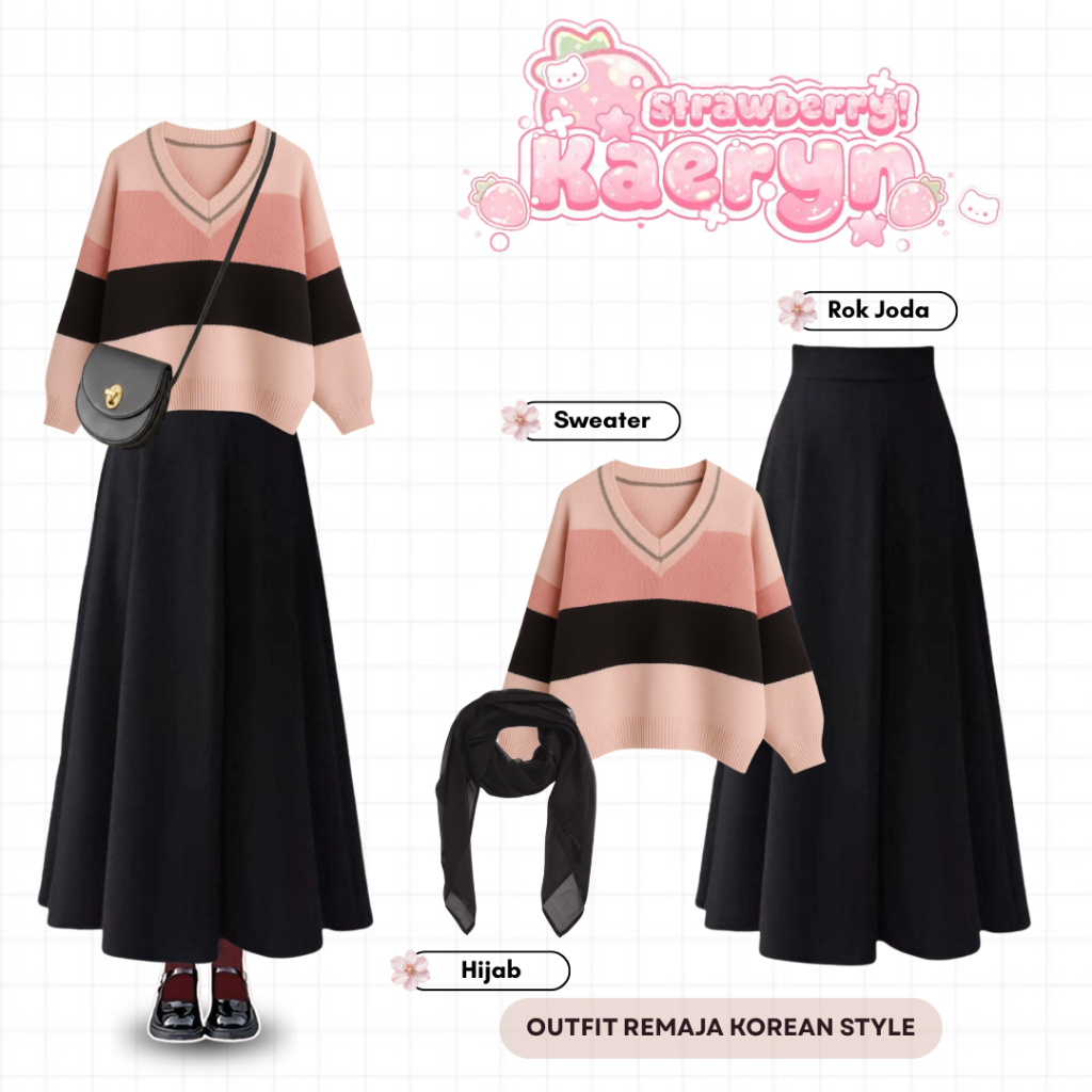 Oneset Remaja Kekinian | Sweater Vanila + Rok Joda + Bela Square | OOTD Hangout Korean Style - NW102