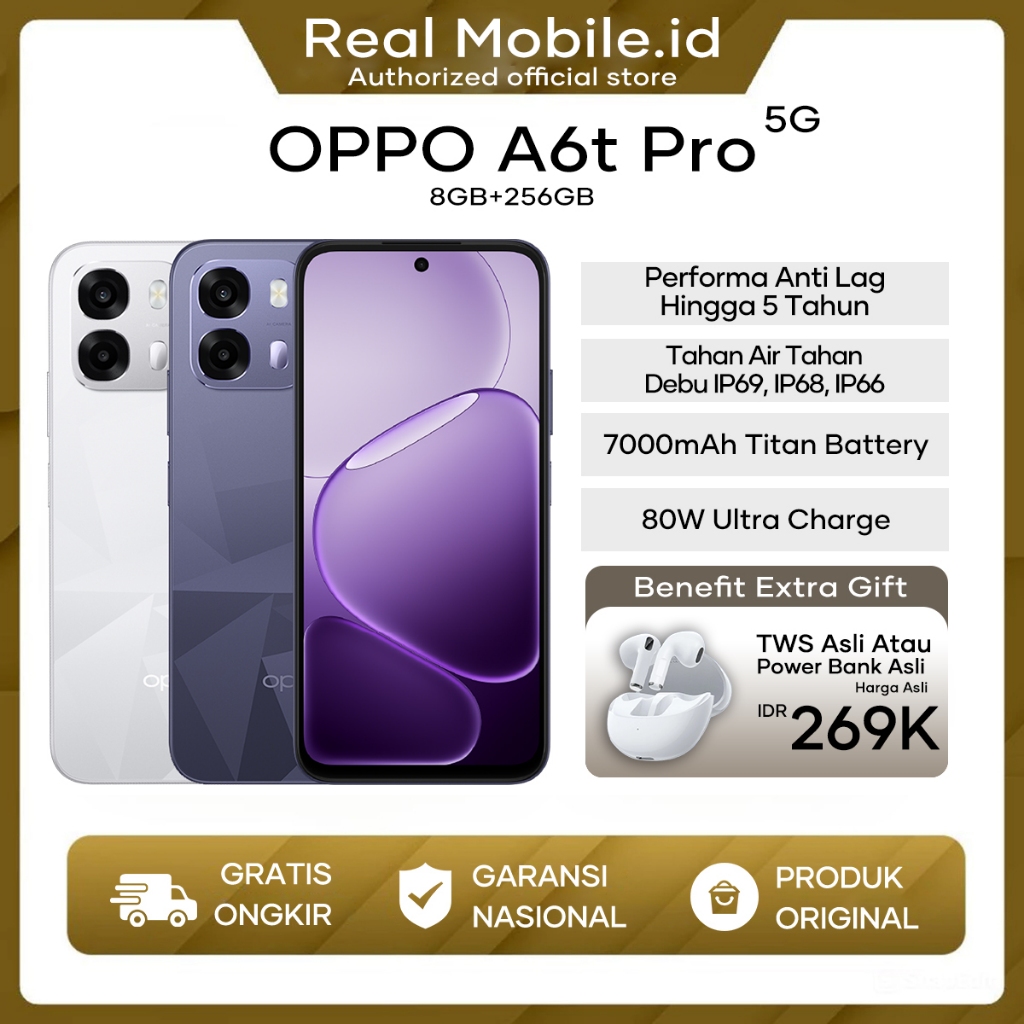 [Official Store]OPPO A6t Pro 5G 8+128GB 7000mAh 45W Official Store Android Murah Terbaru 2026