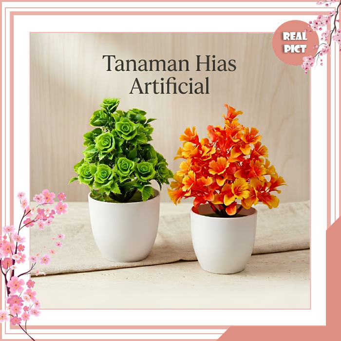 UNICO Tanaman Bunga Artificial Mini Pot Putih Bunga Plastik Dekorasi Meja Murah PBP27 PBP28