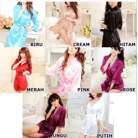 COD Ladies 'Wear_Spring Musim Panas Sexy lingerie kimono transparan Ice Silk Tipis Lace Baju Tidur W