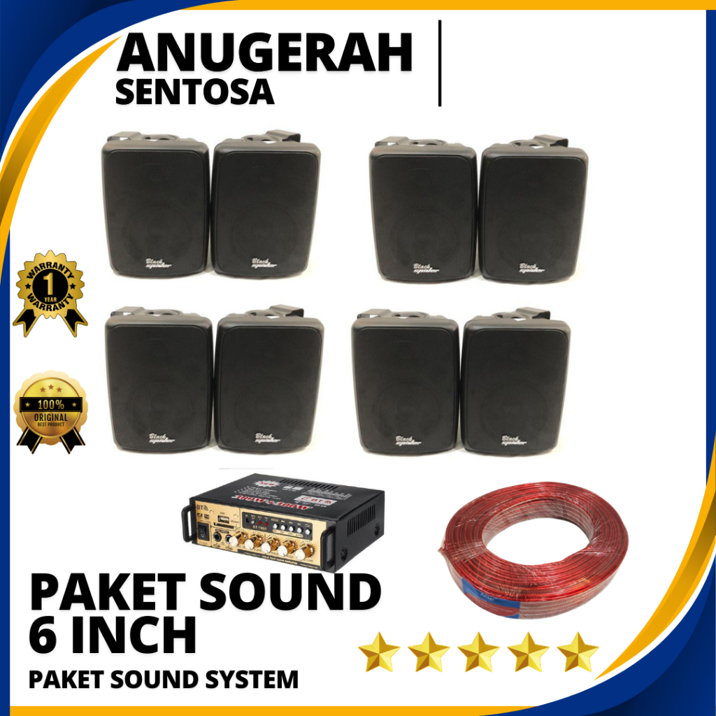 Paket Sound System Speaker Crimson, Black Spider 6 inch cocok untuk Cafe, Restoran, Kantor, dan Masj