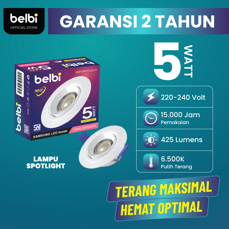Belbi Lampu Spotlight LED 5 Watt 7 Watt Garansi 2 Tahun Cahaya Putih 6500K