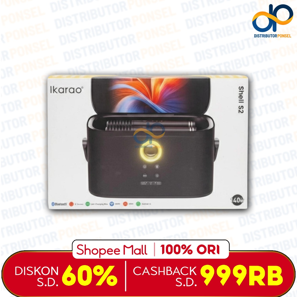 IKARAO Shell S2 Smart Karaoke Machine 8" Iinch Screen 100W with 2 Mic Portable Wireless Speaker