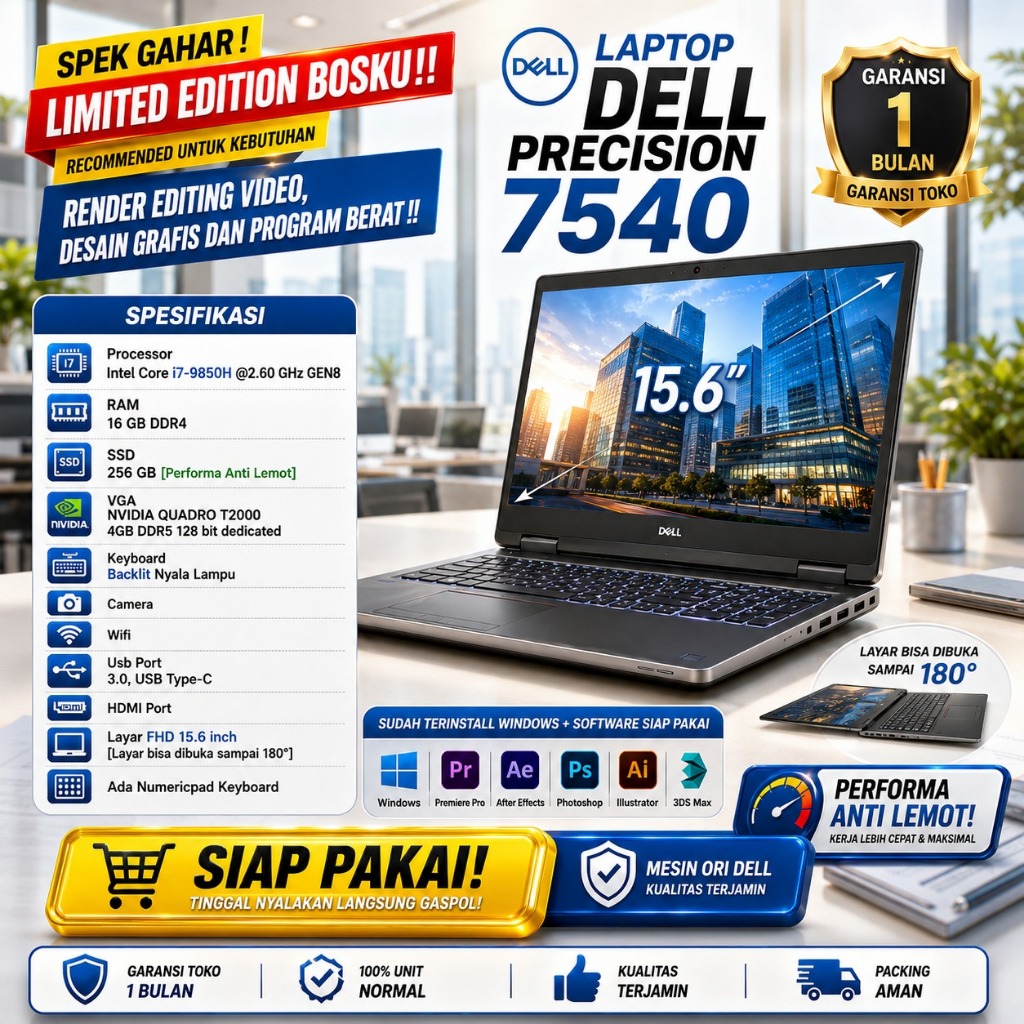 LAPTOP DELL PRECISION 7540 Ci7 GEN9 VGA NVIDIA QUADRO T2000 4GB