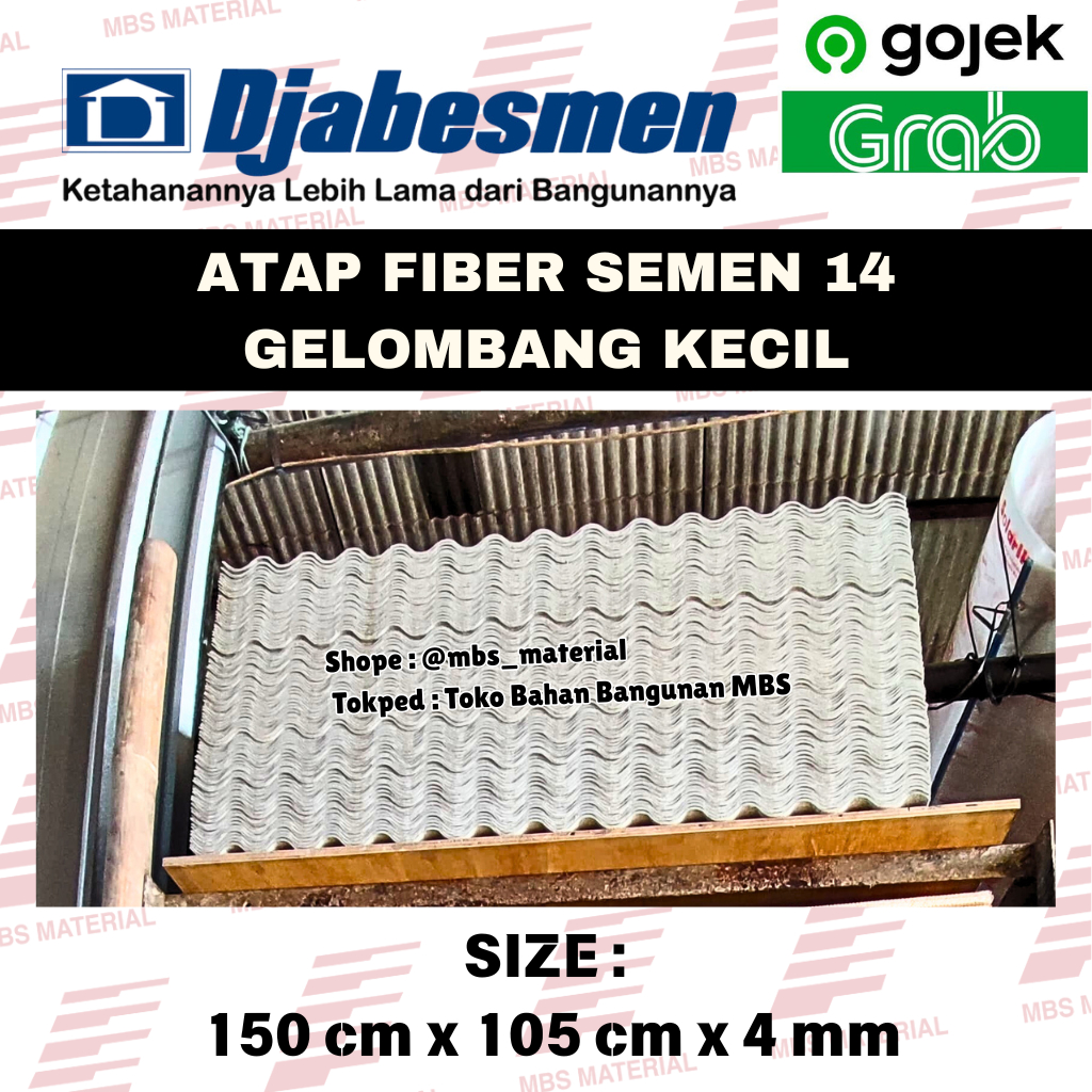 Djabesmen - Asbes / Atap Fiber Semen 4 MM x 150 CM (Gelombang Kecil / 14 Gelombang)