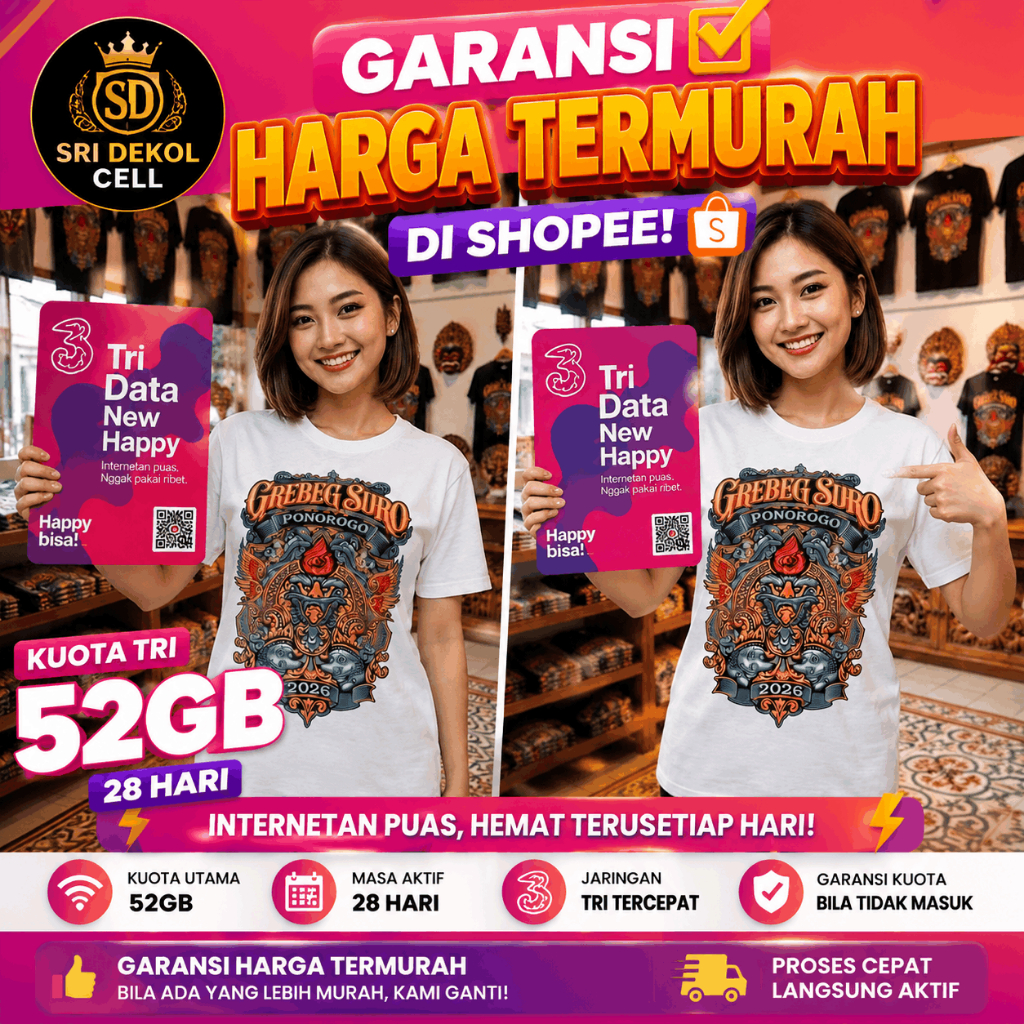 Tri Data New Happy 52GB 28 Hari – Kuota Internet Cepat Murah, Garansi Harga Termurah, Aktivasi Langs