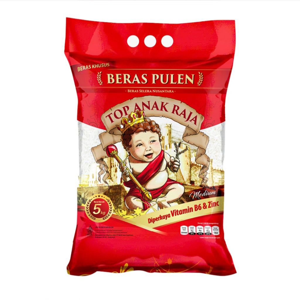 Beras Pulen Top Anak Raja 5kg/Beras Anak Raja Beras Khusus Kemasan 5 kg/Top Anak Raja Beras Pulen 5k