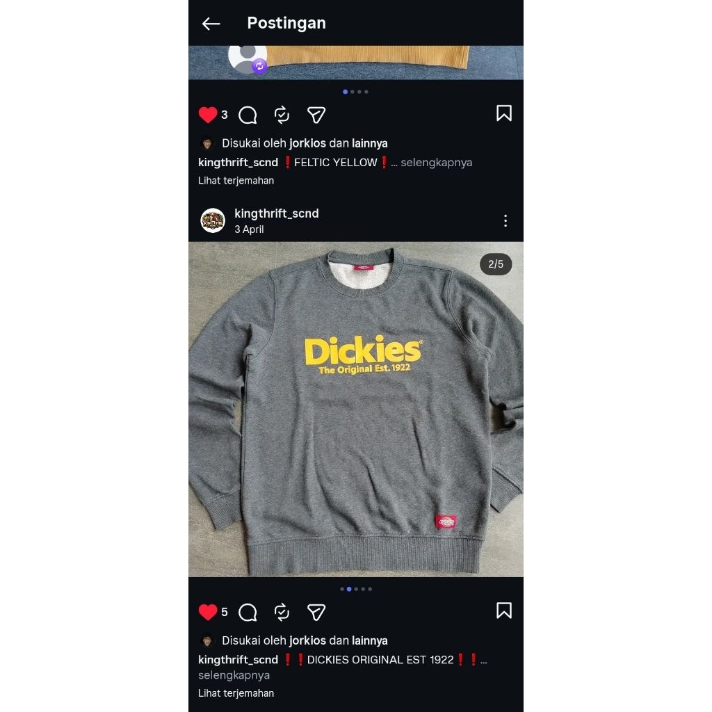 DICKIES CREWNECK SABLON KUNING SIZE SMALL