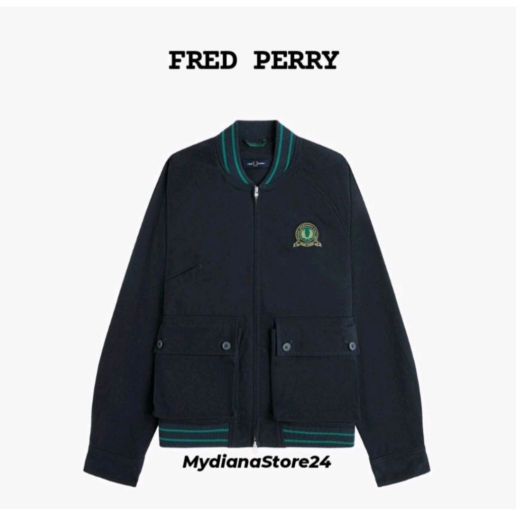 FRED PERRY - FRED PERRY TENNIS BADGE BOMBER JACKET - NAVY