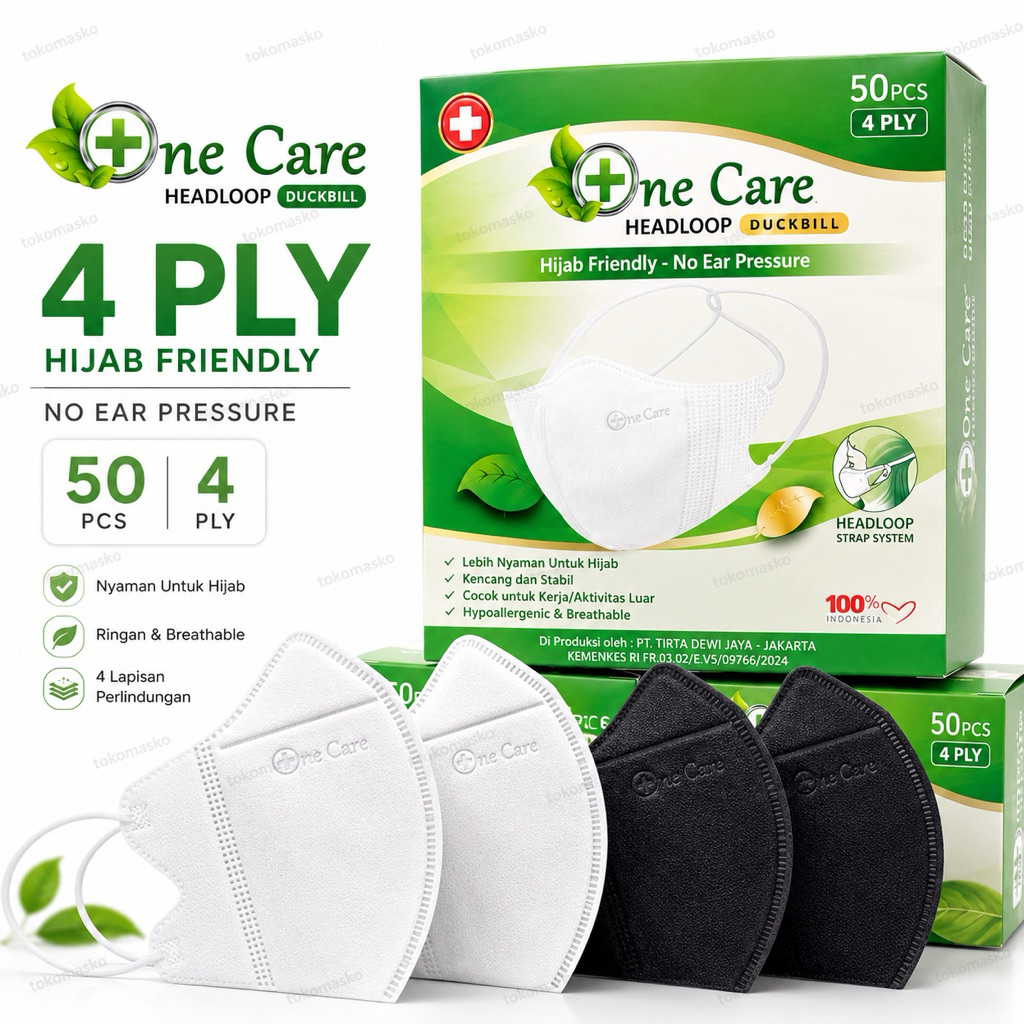 Masker Duckbill Headloop One care 4Ply 50Pcs Duckbill Hijab