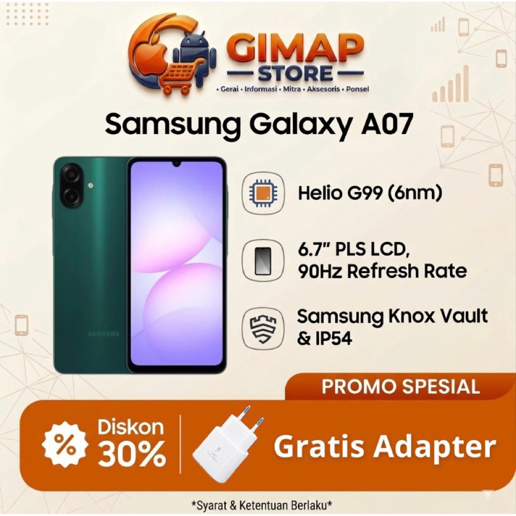 Samsung Galaxy A07 RAM 4GB/64GB Original Garansi Resmi Helio G99 90Hz HP Samsung Murah