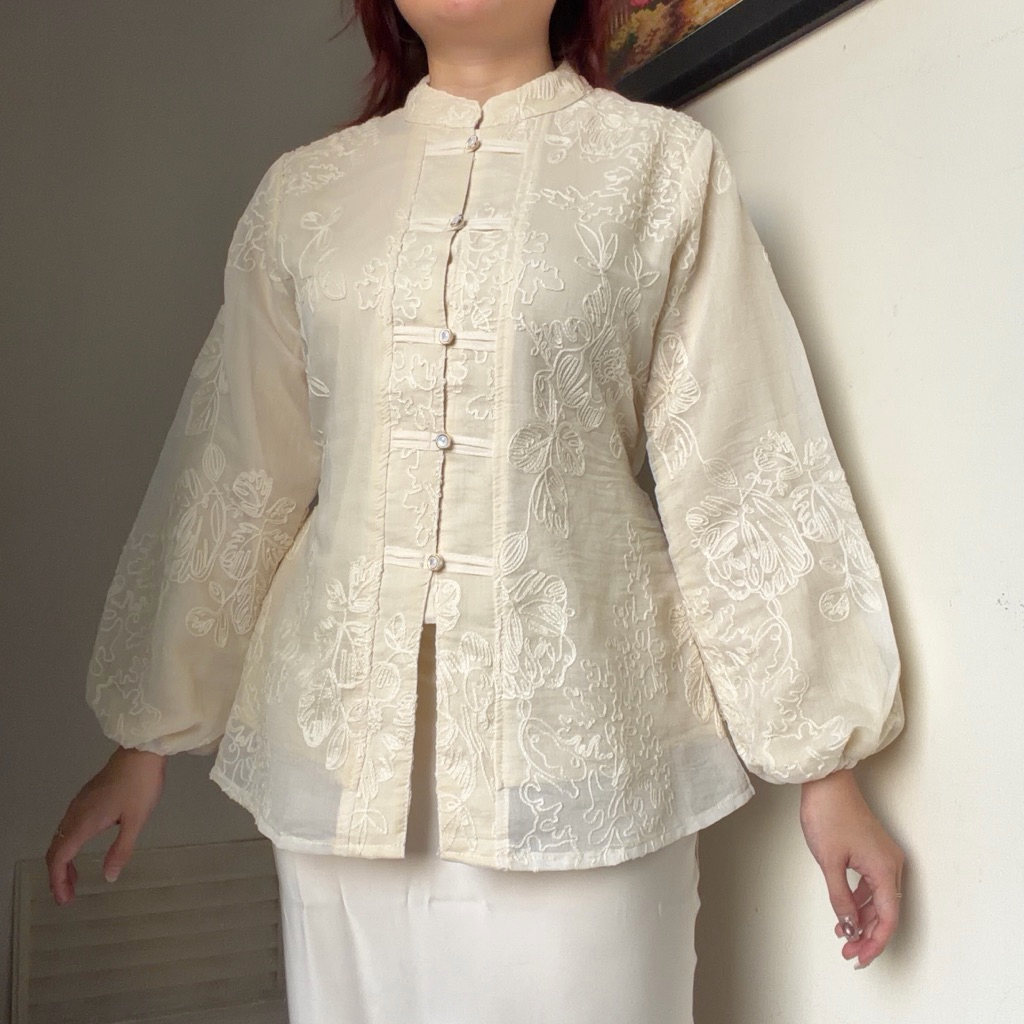 Blus Wanita Model Cheongsam Kerah Shanghai Lengan Panjang