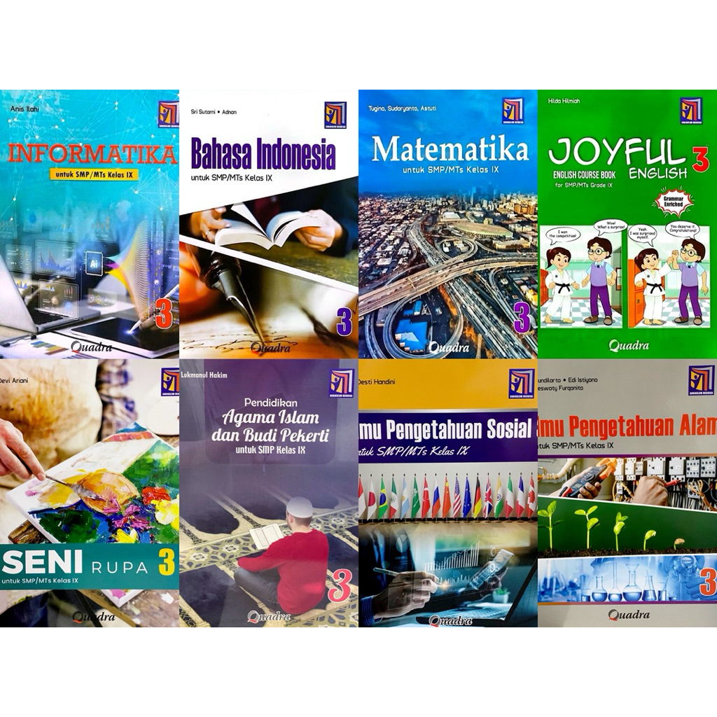 Original Buku Pelajaran Quadra Kelas 9 3 SMP MTs Bahasa Indonesia Matematika Joyful English Seni Rup
