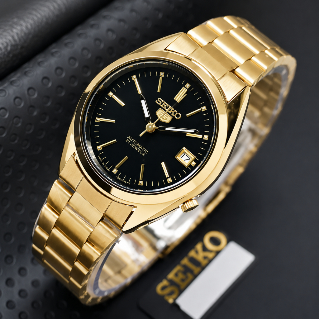 Jam Tangan SEIKO 5 Automatic | Otomatis | 21 jewels Pria & Wanita Rantai Gold Silver Tanggal
