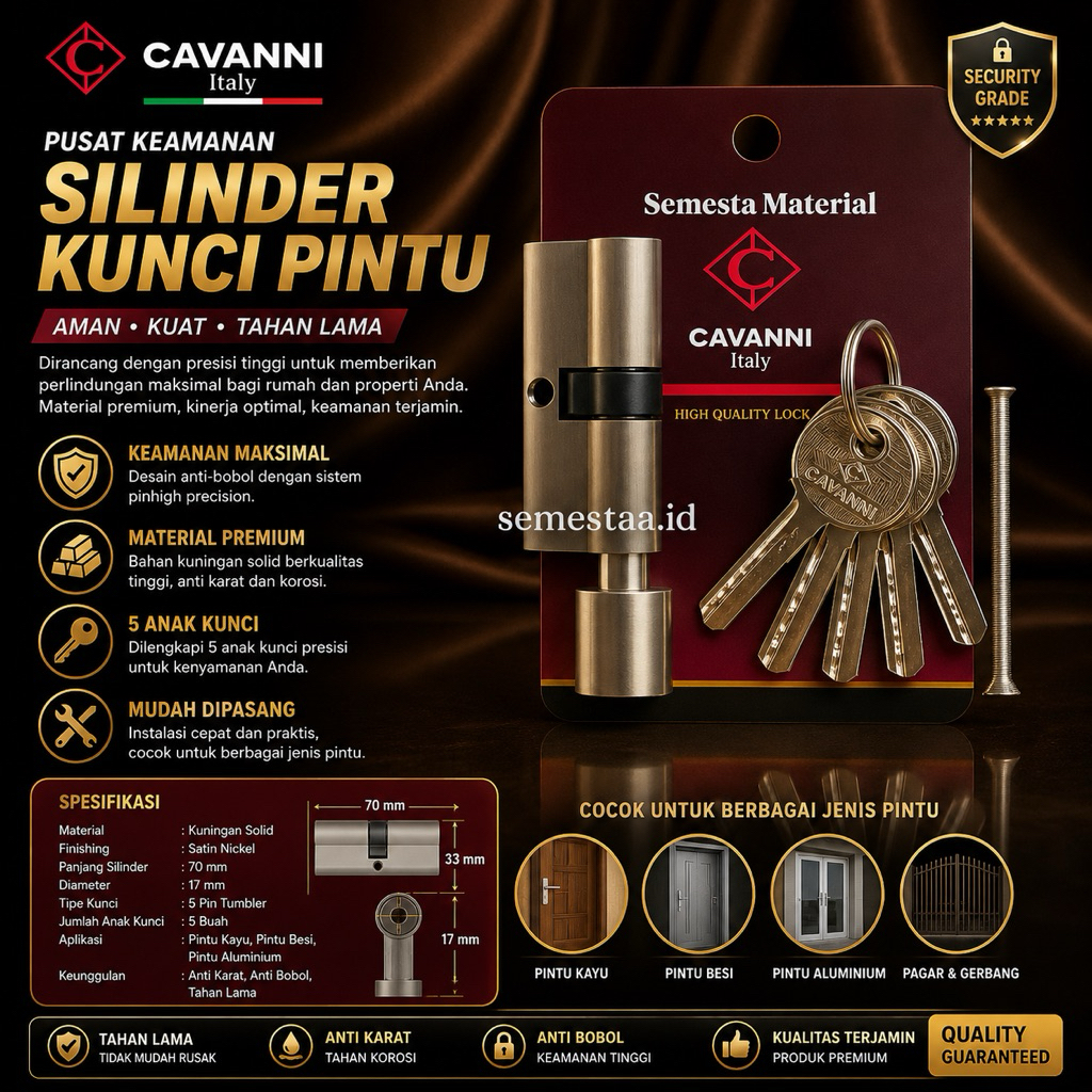 Silinder Kecil Knob Pintu Cavanni Original | Silinder Kunci Knob Cavani Kuat Awet Anti Karat | Spare