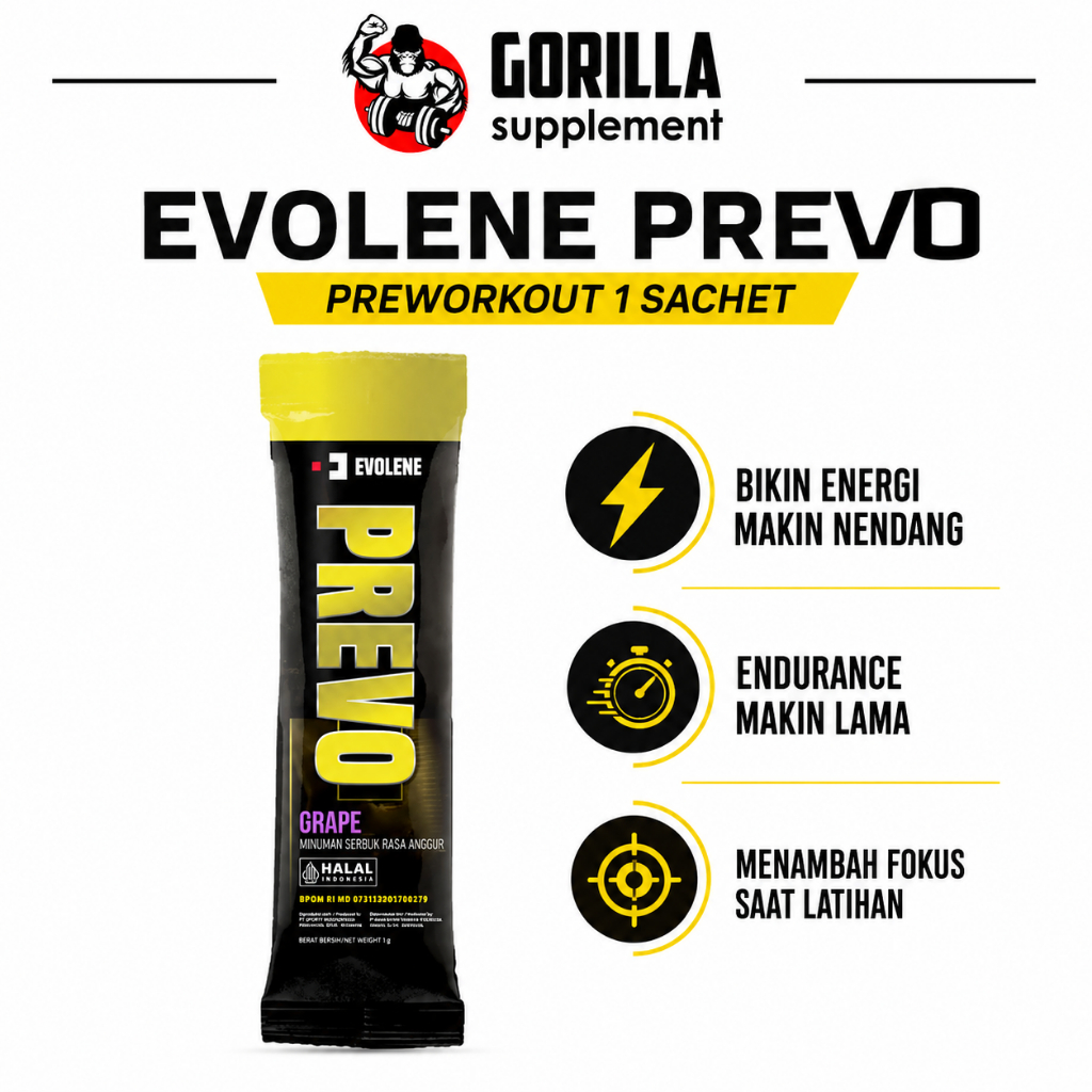Suplemen Pre-Workout Sachet dengan Beta Alanin, Kreatin, dan Ekstrak Guarana untuk Meningkatkan Ener