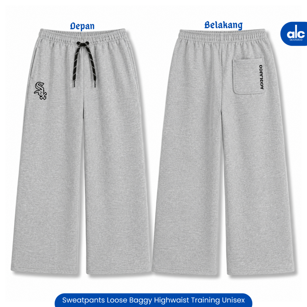 Acolaico Sweatpants Loose Baggy Highwaist Training Unisex Cowok Cewek Korean Style Celana Panjang Da