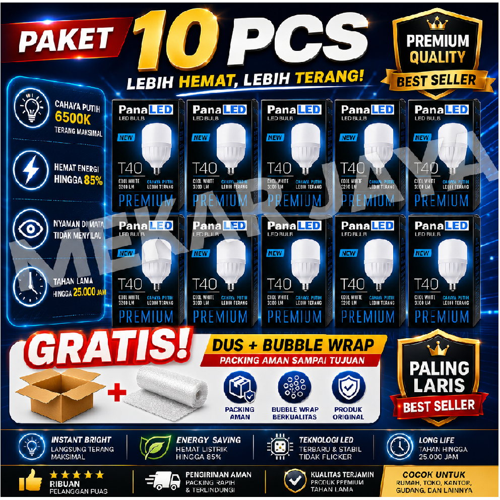 Lampu LED Putih PanaLED PREMIUM 10PCS 5W 10W 15W 20W 30W Bohlam LED PAKET 10PCS