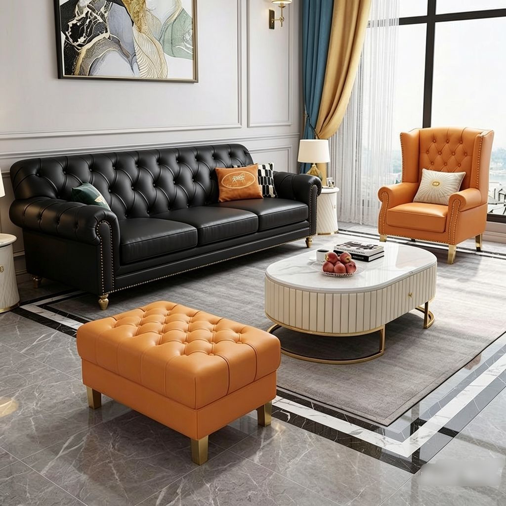 Sofa Chesterfield Mewah Warna Pastel Set Sofa Tamu Klasik Modern Elegan