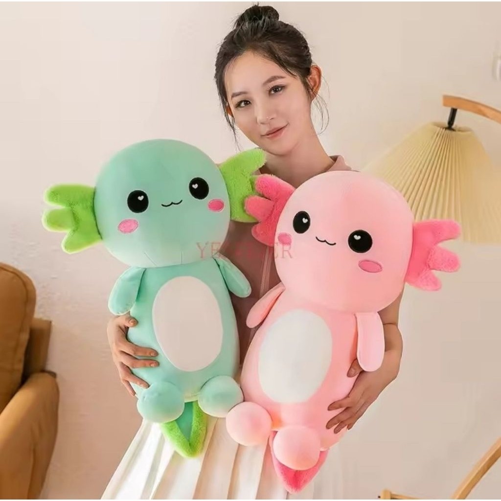 Boneka Plush Axolotl Kawaii Jumbo Soft Toy Salamander Lucu Pastel Pink Mint Orange Bantal Peluk Hadi