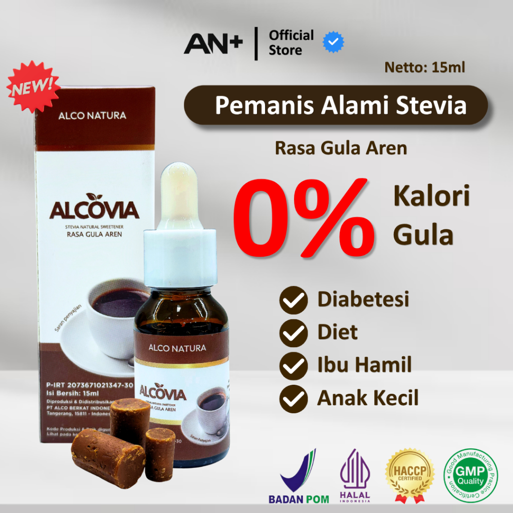 Alcovia Stevia Aren Tetes Pemanis Alami Pengganti Gula - 15ml
