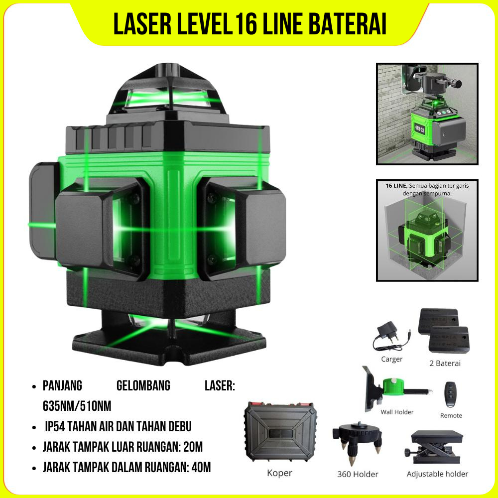 Laser leveling Self 16 Line Laser 2 Baterai Portabel BOSS - 4D level 16 line