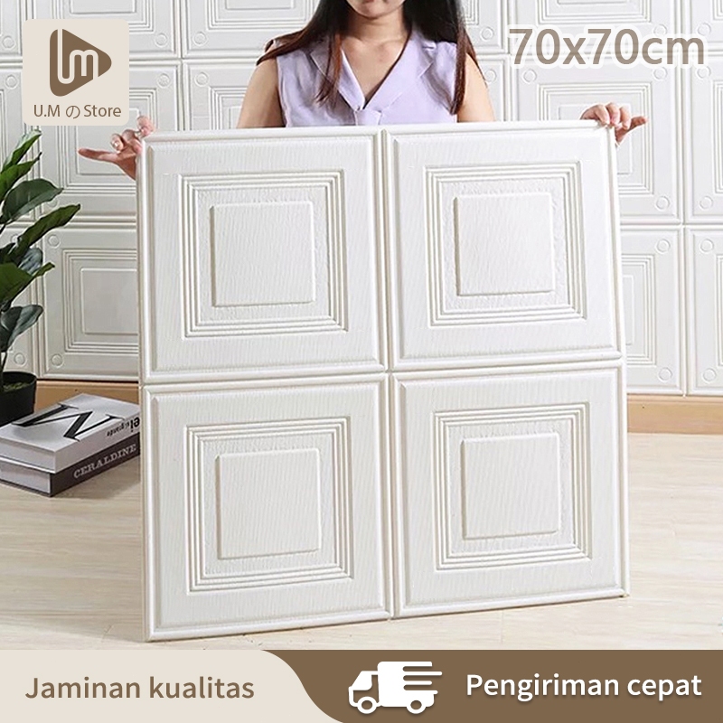 Wallpaper Dinding 3 Dimensi Timbul 70x70cm Wallpaper Foam Kotak Putih Untuk Dinding Atau Plafon