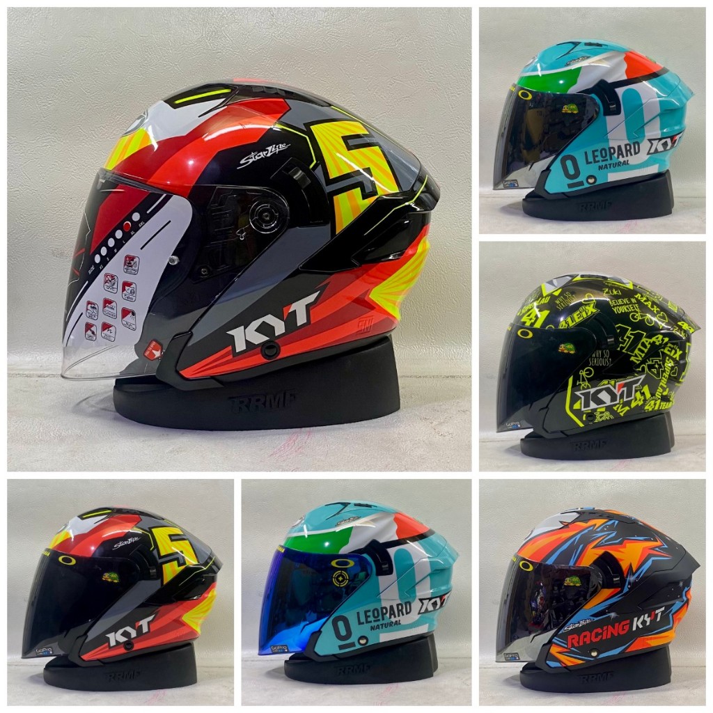HELM KYT NFJ SEMUA MOTIF KACA IRIDIUM - KYT ORIGINAL HALF FACE DOUBLE VISOR COWOK CEWEK TERMURAH