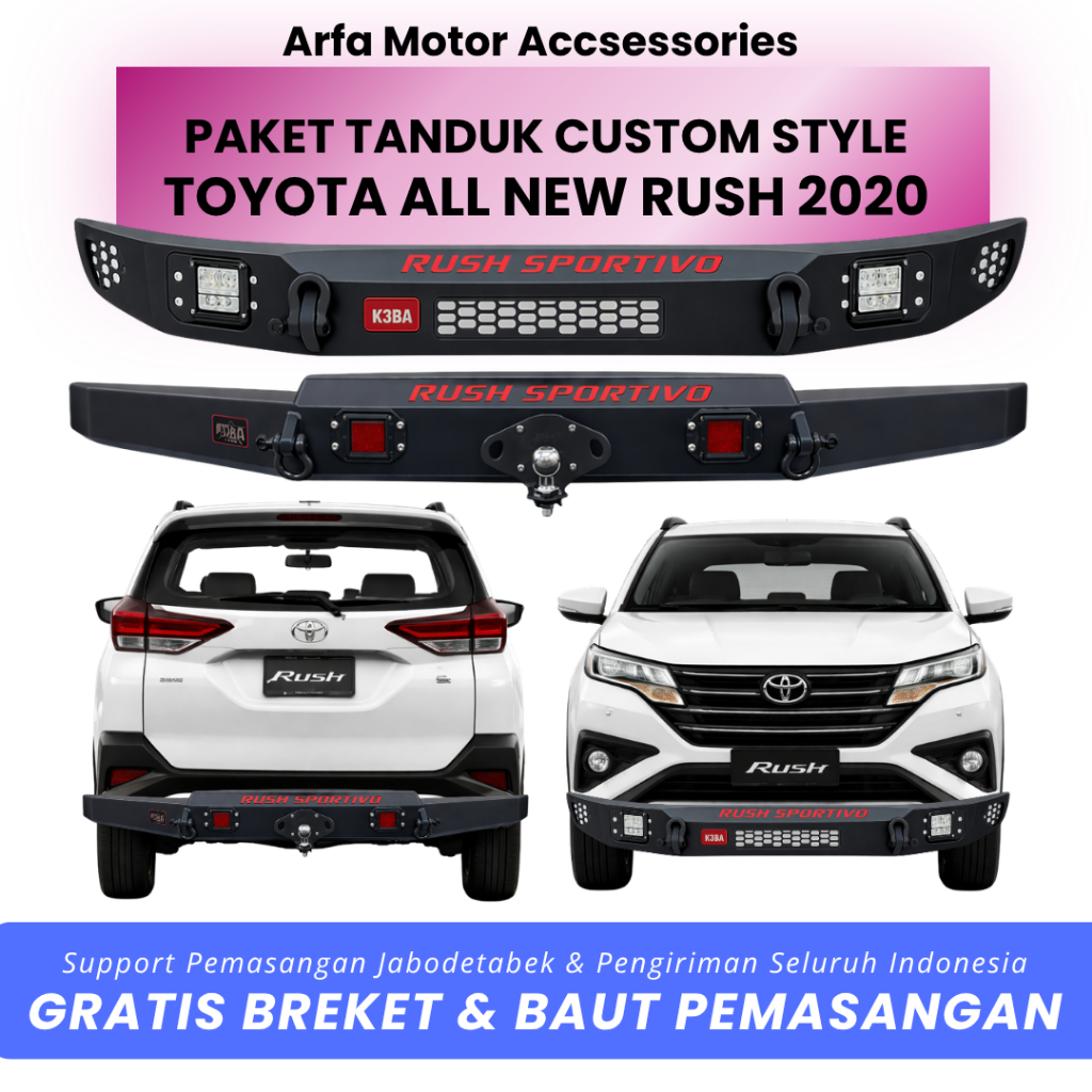 Paket tanduk depan towing belakang ALL NEW RUSH 2020 custom pengaman pelindung bemper anti karat