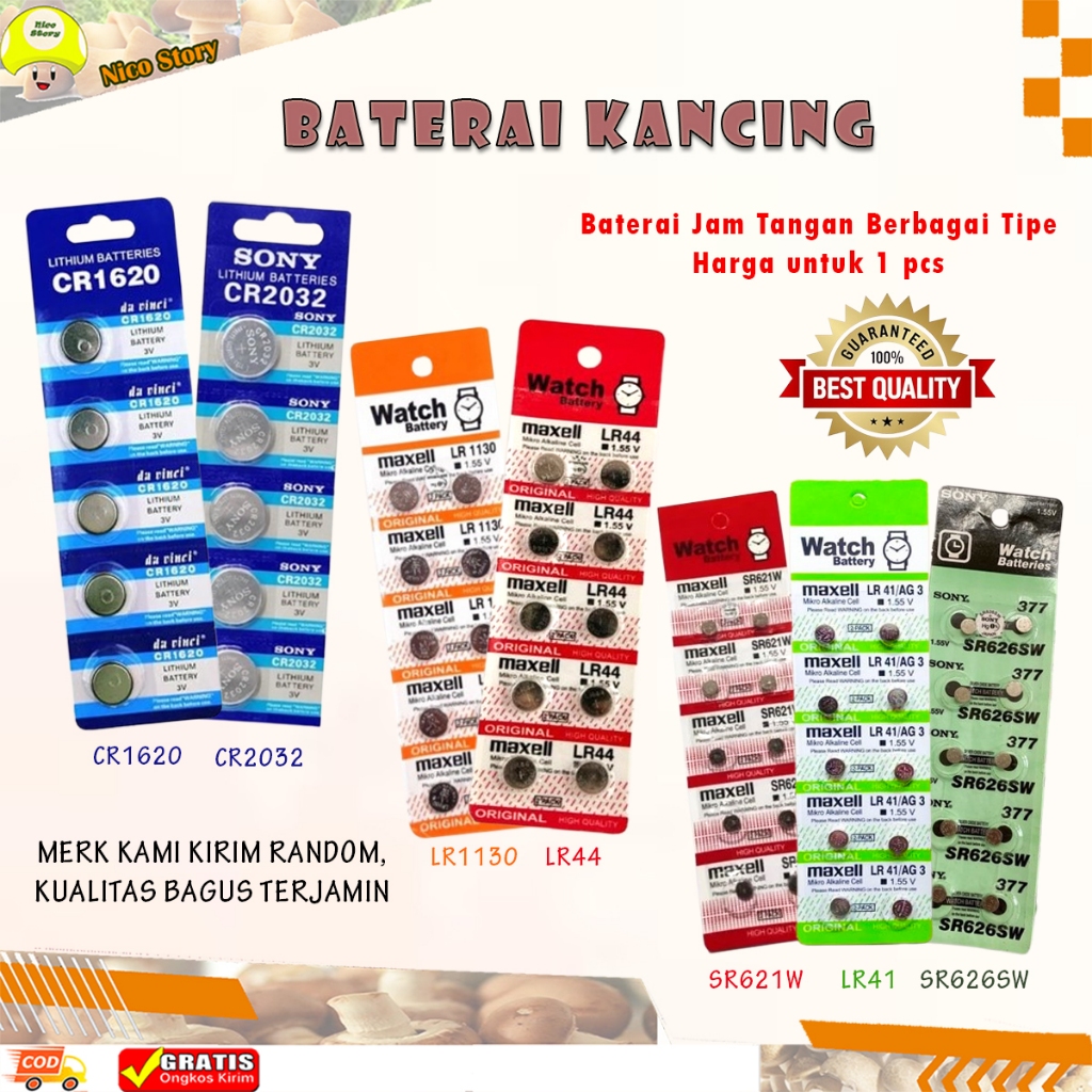 (ncs) Baterai Batre Kancing Battery Jam Tangan Maxell AG10 LR1130 LR 1130 SR54 LR44 GP189 Tutup Pent