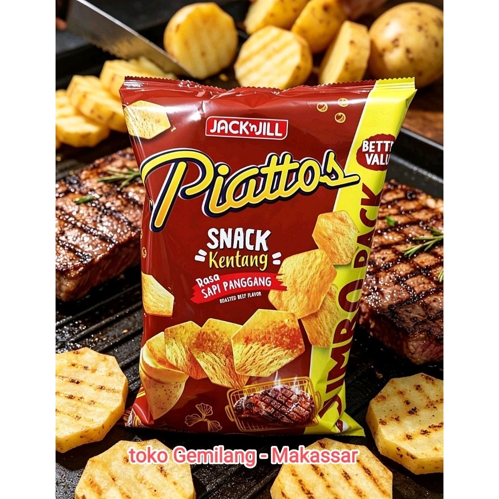 (115 gr) Piattos snack kentang rasa sapi panggang kemasan jumbo, renyah dan gurih