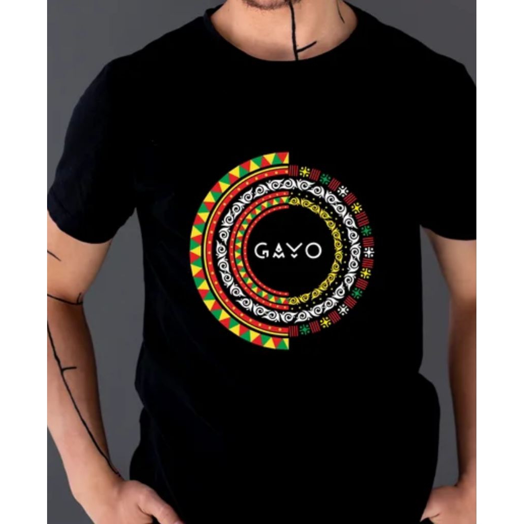 Kaos Hitam Aceh Gayo  Desain  Bulat Depan Pedek Distro Adem, Nyaman Di Pakai