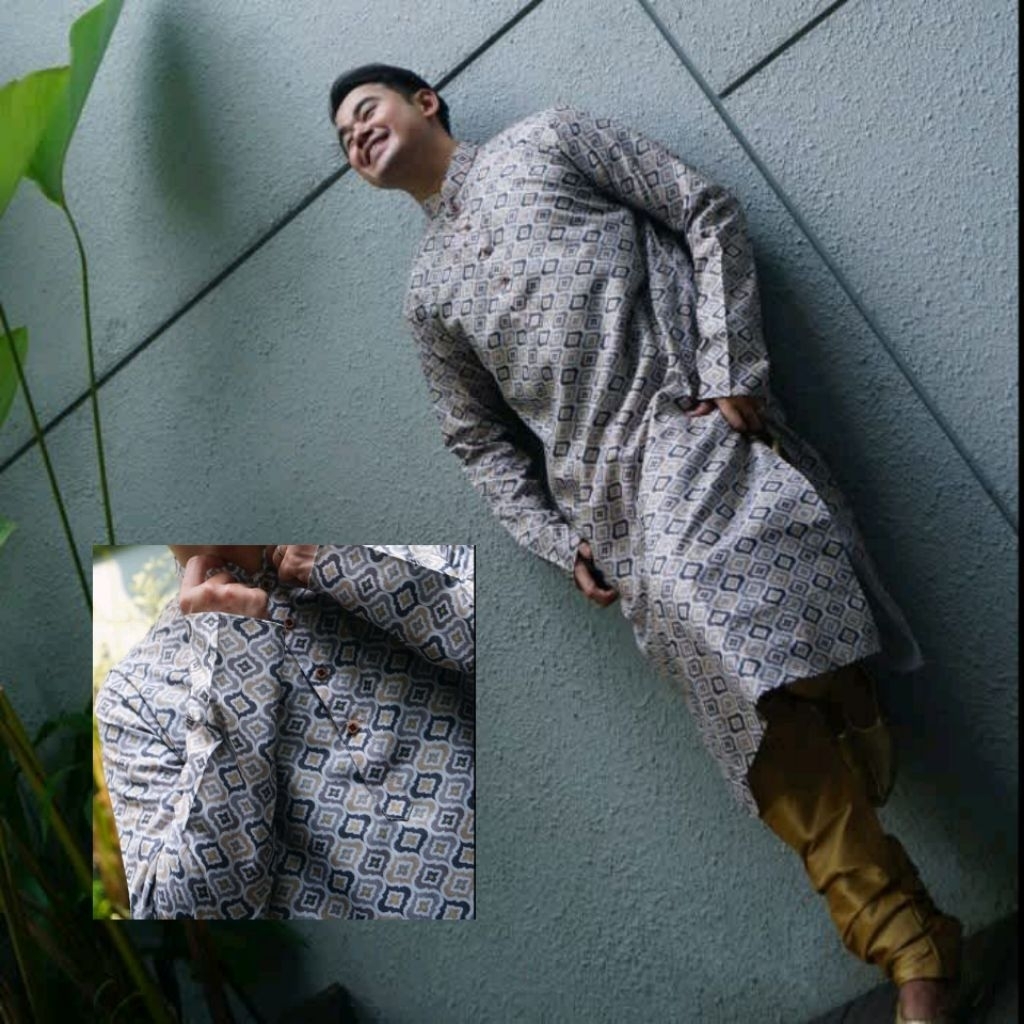 Kurta India Katun Chanderi/Gamis Cowok/ Baju Koko