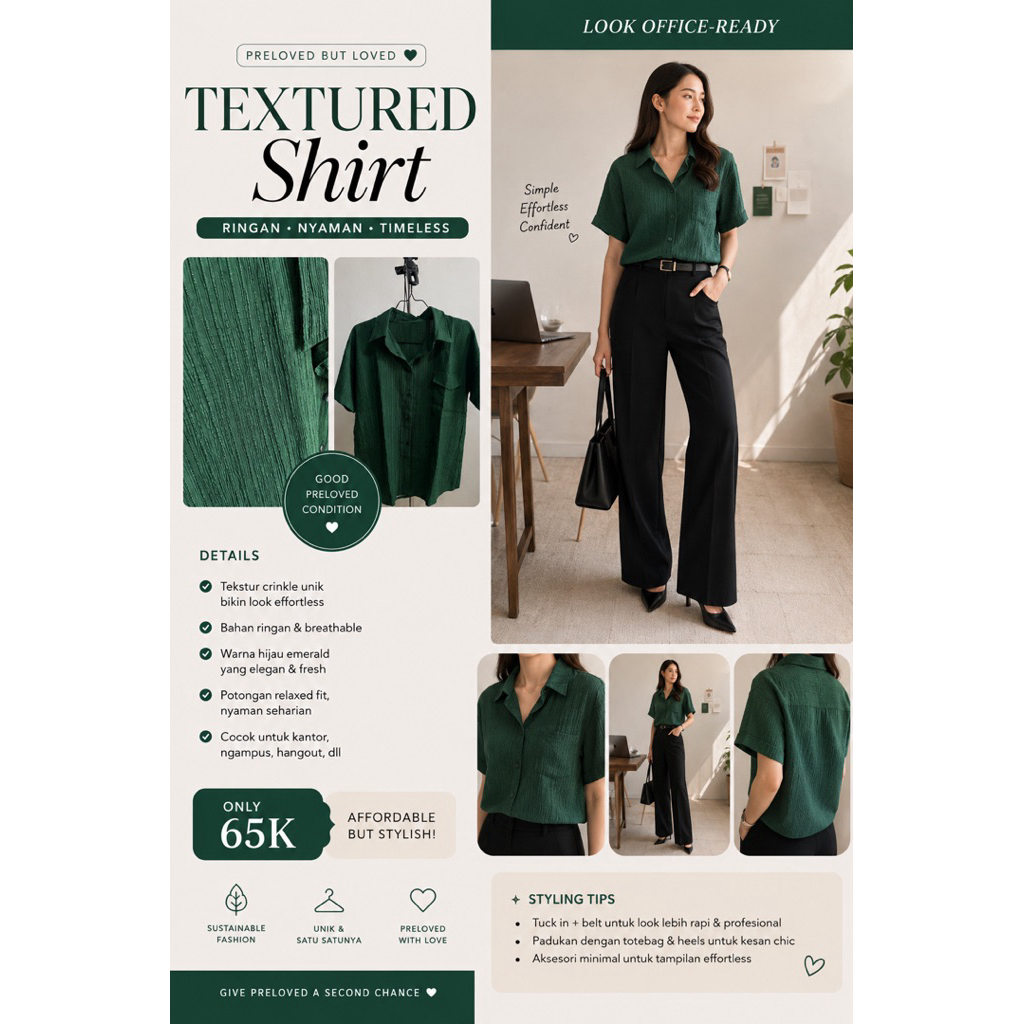 Kemeja Green Emerald, Kemeja Kantor Cewek, Outfit kantor cewe, Kemeja Hijau Emerald