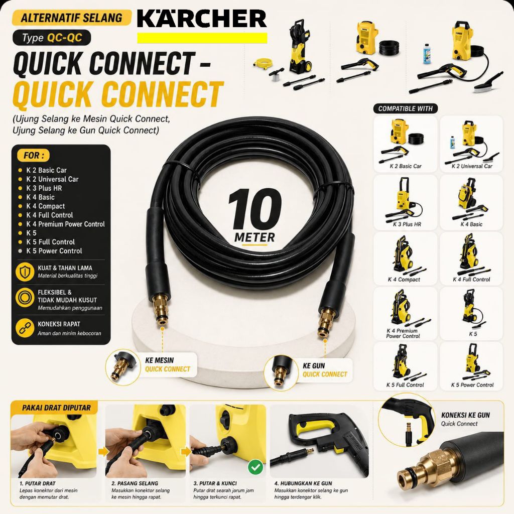 Alternatif Selang KARCHER 10 meter / Hose Jet Cleaner Kompetibel dengan Karcher / Selang high pressu