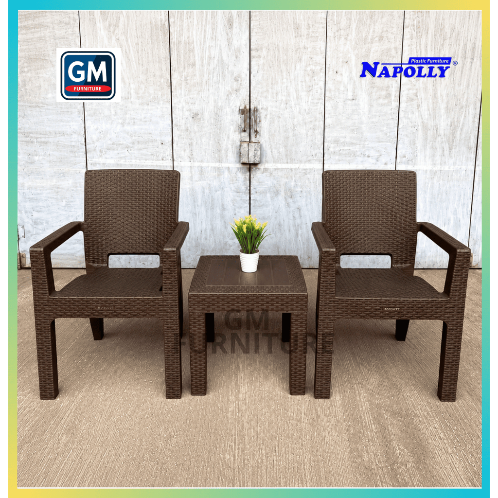 1 Set 4 Kursi Teras Napolly BIG 8R3 + MEJA | Kursi Taman Plastik | Bangku Plastik Modern | Kursi San